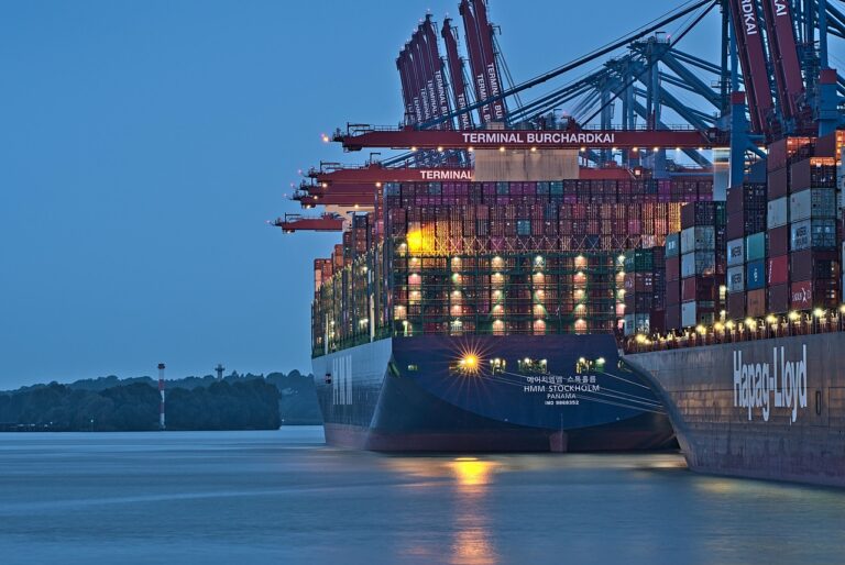 Das Bild zeigt Frachtcontainer an einem Hafenterminal als Sinnbild für das steigende Handelsdefizit China – Foto: smartschwarz / Pixabay