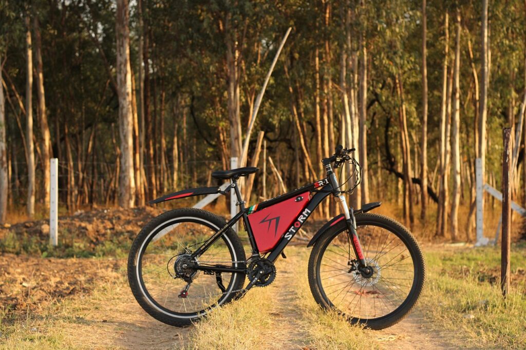 Ein E-Bike-Akku liegt auf einer Ladestation in der Garage, passend zu praktischen E-Bike-Akku-Tipps für längere Lebensdauer – Foto: stormautomobile / Pixabay