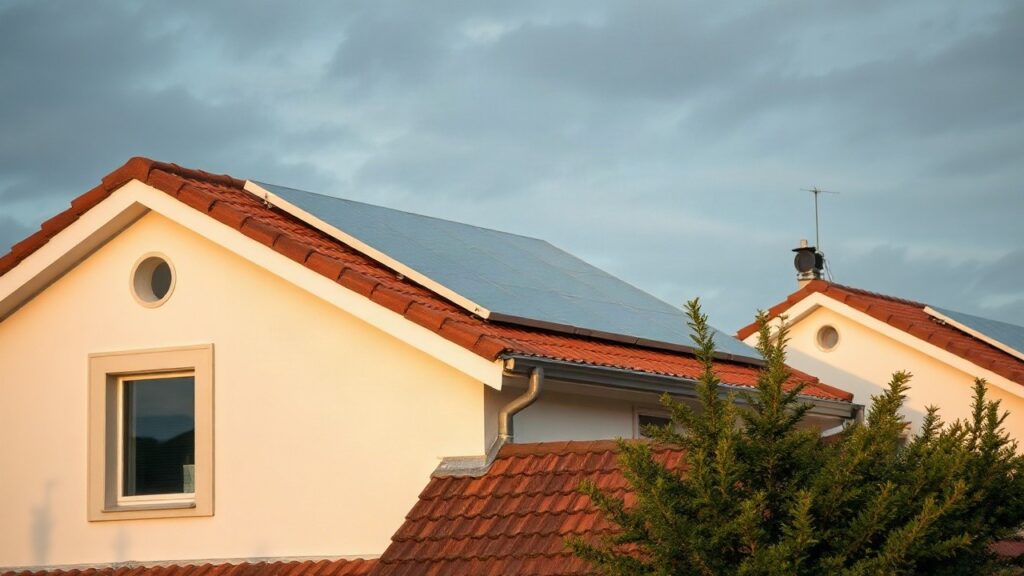 Solarmodule auf einem Hausdach zeigen, welche Anlagen von der Änderung der Einspeisevergütung betroffen sind – Symbolbild, KI-erzeugt