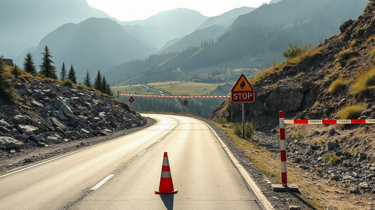 Ein Erdrutsch im Pitztal hat Geröll und Erdmassen auf einer Landesstraße in den Tiroler Bergen abgelagert – Symbolbild, KI-erzeugt