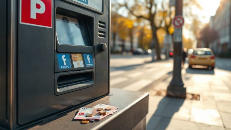 Ein Parkscheinautomat mit Münzen und Geldscheinen steht für den Grazer Sparkurs bei den Parkgebühren – Symbolbild, KI-erzeugt