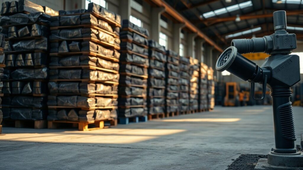 Metallbarren und eine Zapfsäule auf einer Lagerrampe stehen sinnbildlich für den Anstieg der Großhandelspreise bei Energie und Metallen – Symbolbild, KI-erzeugt