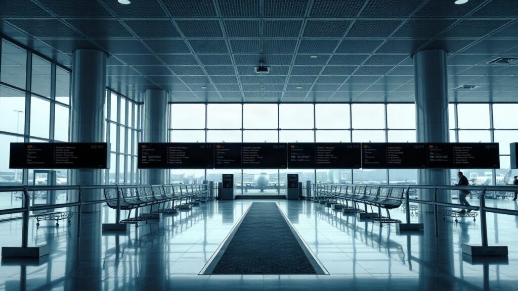 Ein leerer Fluggastbrücken-Gang am Flughafen steht sinnbildlich für die Ryanair-Streichung von Flugverbindungen in Deutschland – Symbolbild, KI-erzeugt