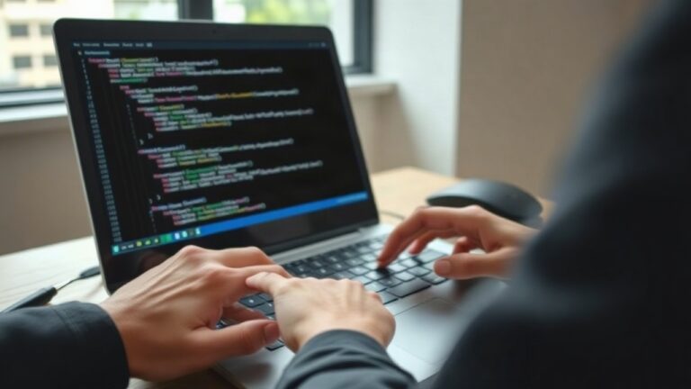 Ein Entwickler arbeitet am Laptop mit einem Terminalfenster, während im Hintergrund ein Testlauf mit Kane CLI protokolliert wird – Symbolbild, KI-erzeugt