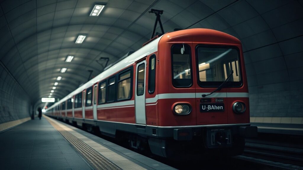 Ein U-Bahn-Zug der Wiener Linien steht an einem Bahnsteig, Sinnbild für den U-Bahn-Brand in Wien – Symbolbild, KI-erzeugt
