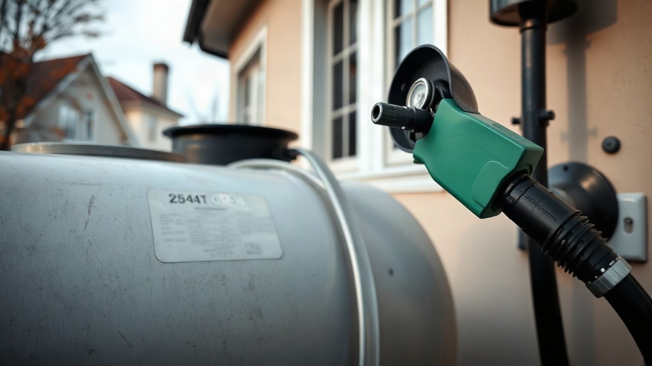 Ein Tankstutzen für Heizöl an einem Wohnhaus symbolisiert die gestiegenen Heizölpreise vor der Heizsaison – Symbolbild, KI-erzeugt