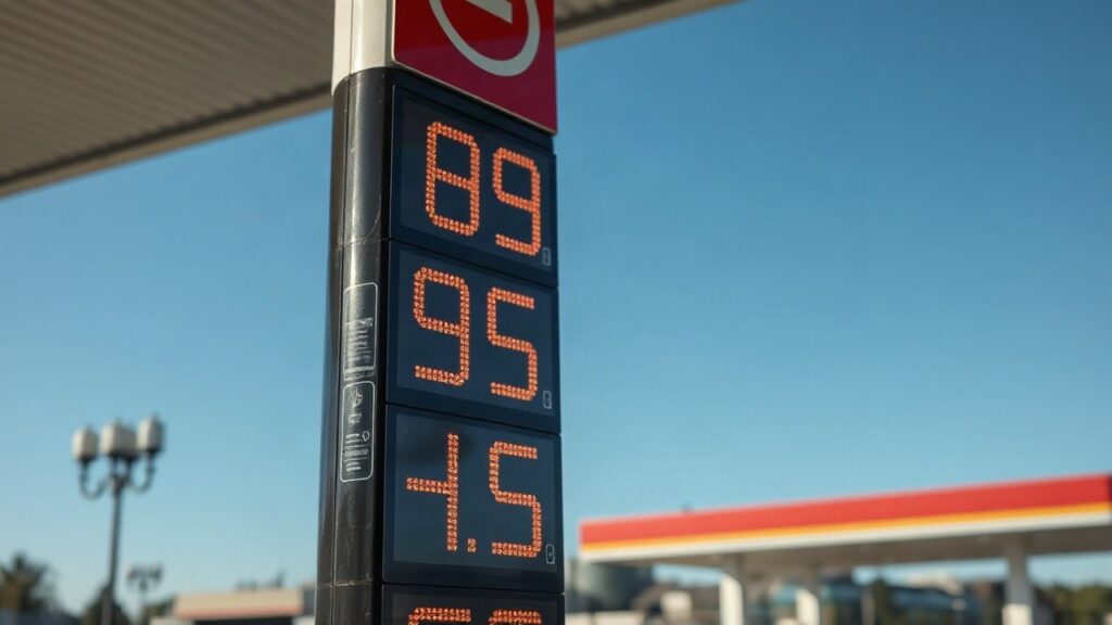 Eine Zapfsäulenanzeige an einer Tankstelle zeigt die Spritpreise, wie sie die Zwölf-Uhr-Regel für Tankstellen betrifft – Symbolbild, KI-erzeugt